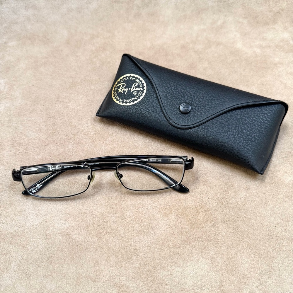 Ray-Ban Glossy Black Titanium Eyeglasses Frames Silver 8581 1017 Case